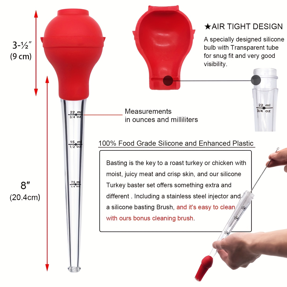 1pc Clear Meat Injector, Red Plastic Multifunction Flavoring