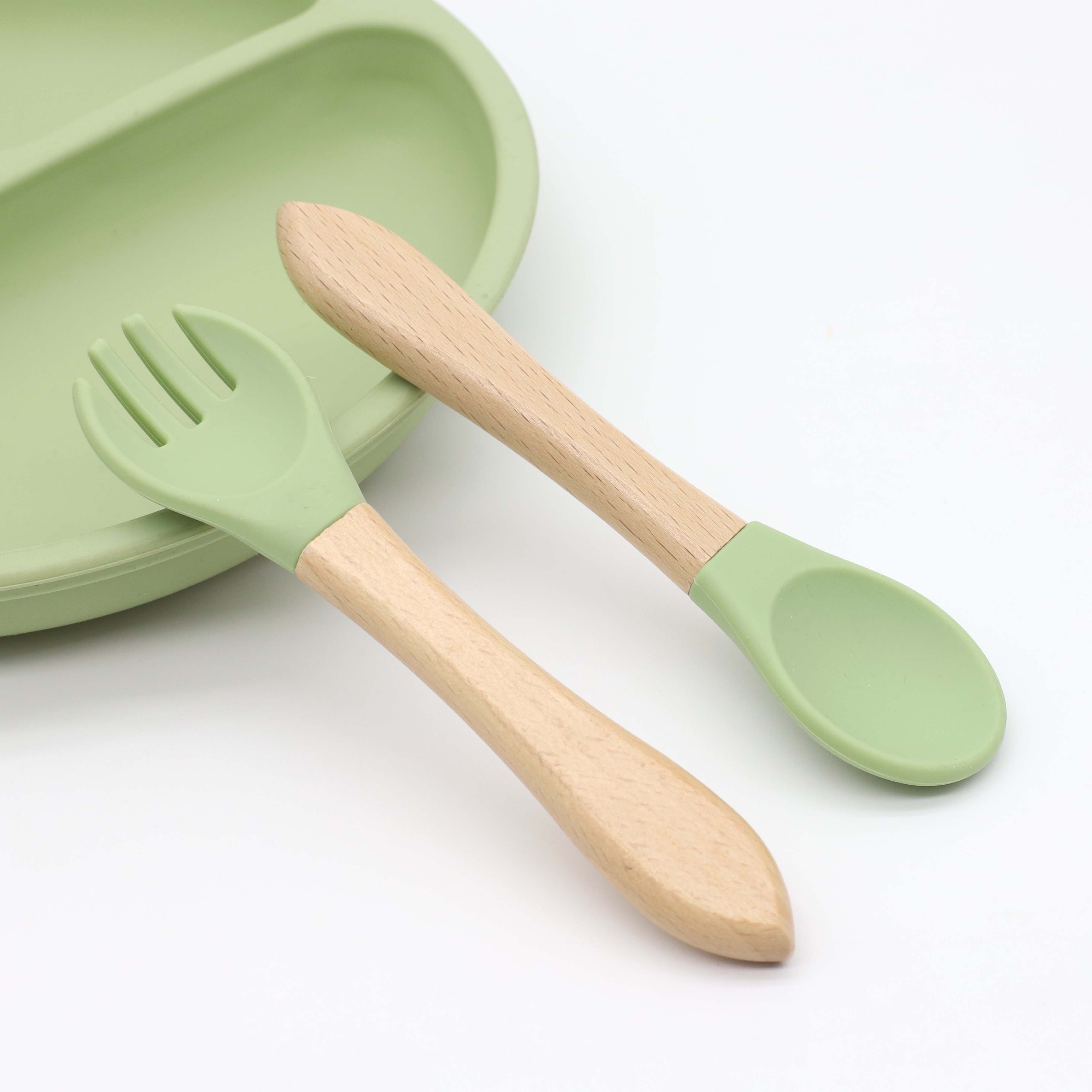 Lovely Bamboo & Silicone Baby Spoons for Learning Self-Feeding