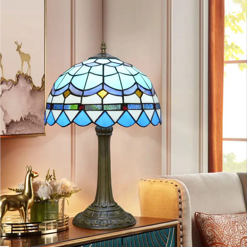 Retro Table Lamp American Copper Glass Shade Bedroom Temu