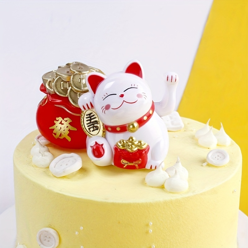 Chinese Japanese Solar Lucky Cat Car Decoration Fortune Cat Cake Baking New  Year Ornaments _ - AliExpress Mobile