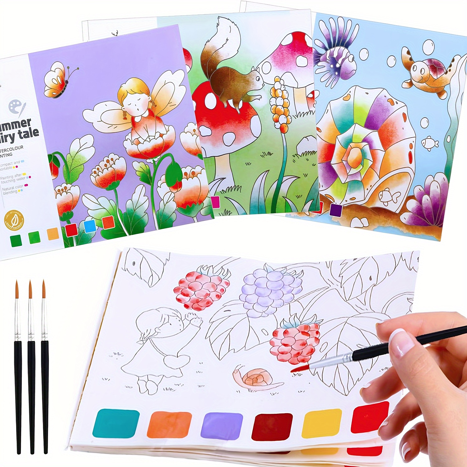 Children's Watercolor Coloring Book Note-doodle-painting-early  Education-filling Books-kindergarten With Pigments & Watercolor Powder  Portable Sketchpad