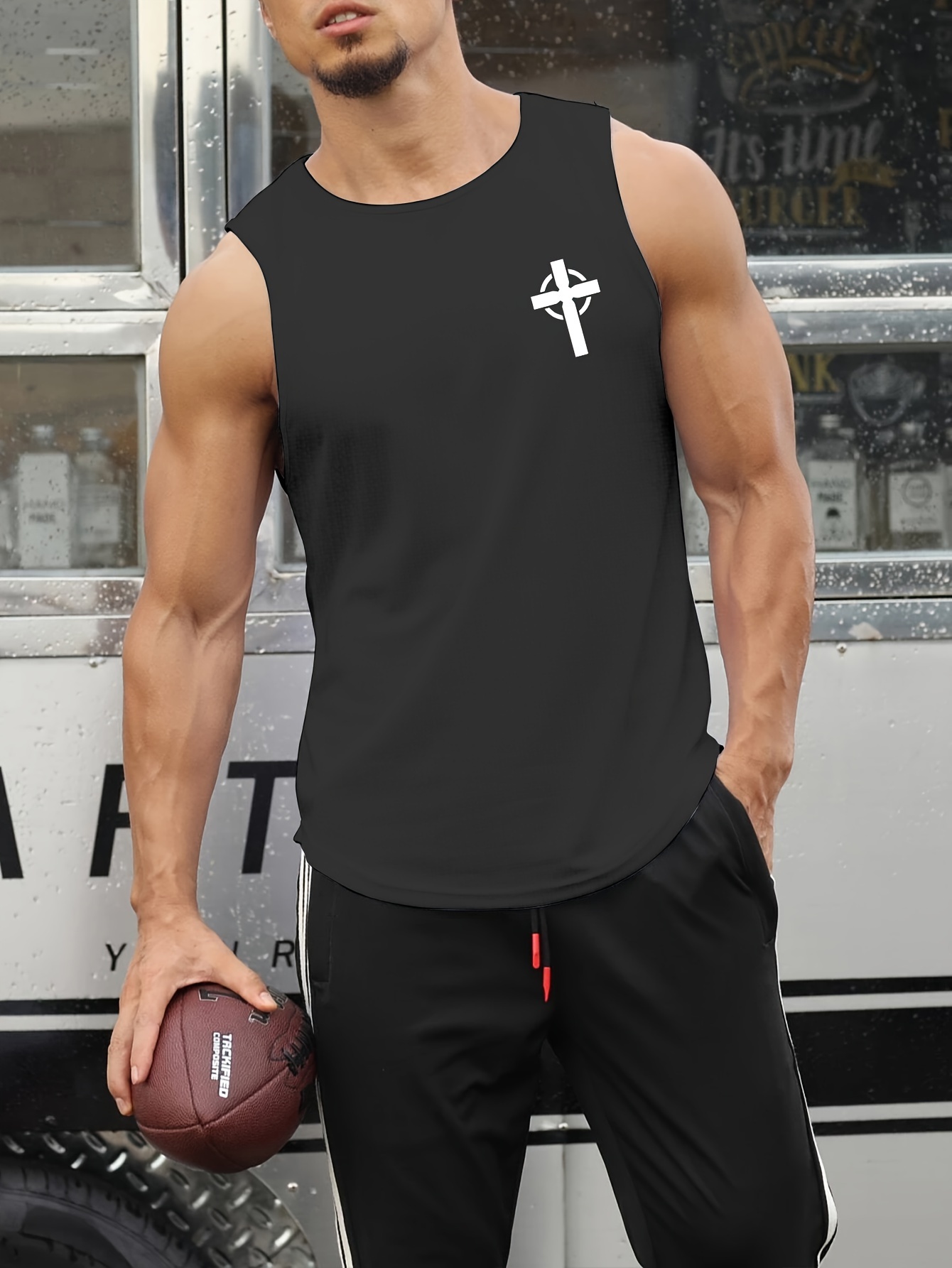 Cross Pattern Comfy Breathable Tank Top Men's Casual Stretch - Temu