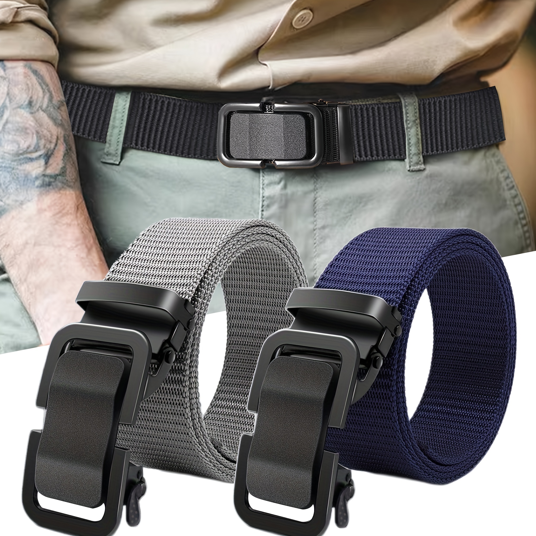 HDE Checkered Belt for Boys Men Black Flip Top Buckle Military Canvas Web  Belts 