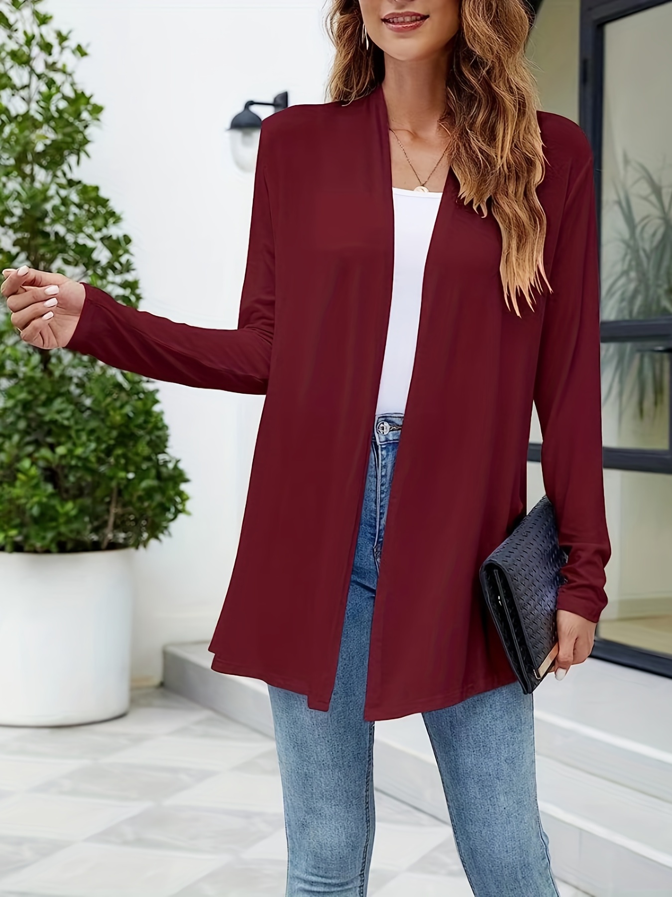 Maroon open front cardigan sale