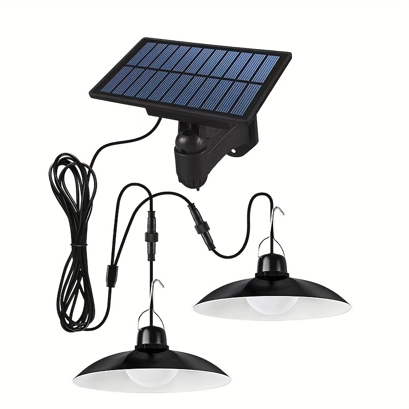 

solar-powered" Dual-head Solar Led Pendant Light With Remote - Perfect For Patio, Porch, Garden & Indoor Spaces - Adjustable Color Temperature, Easy Install