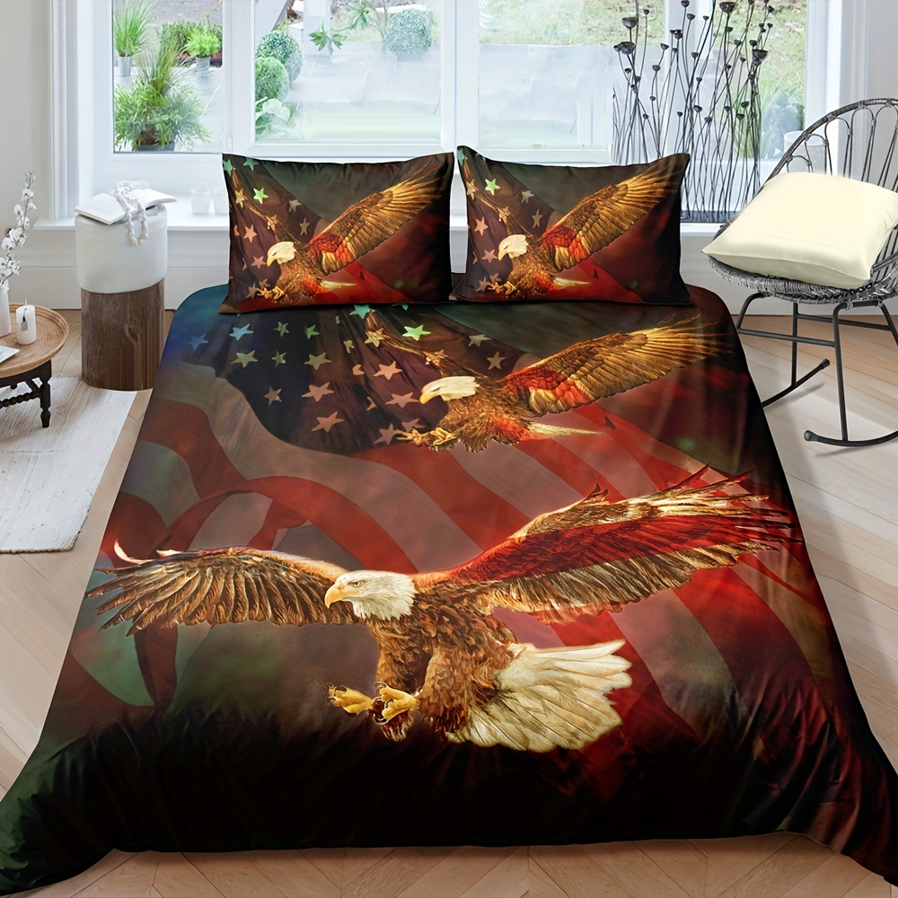 3pcs duvet cover set eagles and american flag print bedding set soft comfortable duvet cover for bedroom guest room 1 duvet cover 2 pillowcases without core