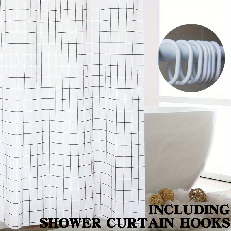 White Grid Pattern Shower Curtain Peva Waterproof Shower - Temu Canada