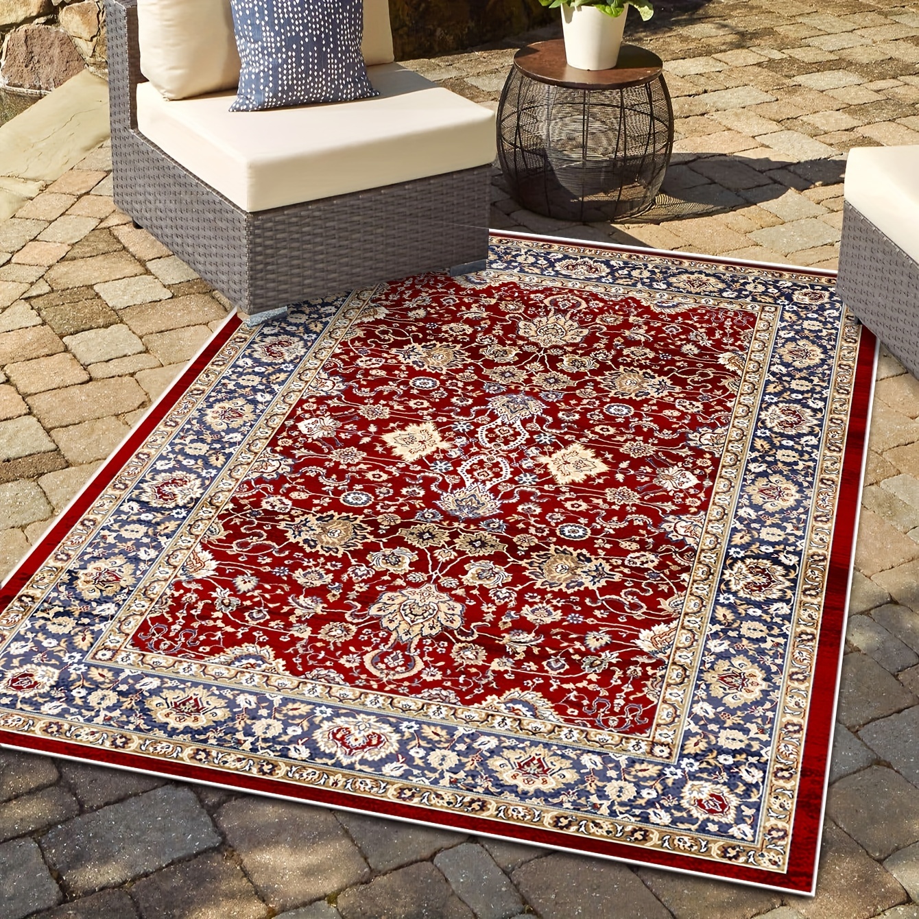Vintage Outdoor Indoor Area Rug, Anti-slip Boho Persian 2'x 6'/ 5.25'x6'  Outdoor Rugs For Patio Carpet, Soft Foldable Low-pile Carpet For Living  Room Bedroom, Runner Rug Fot Hallway Entryway, Machine Washable, Easy