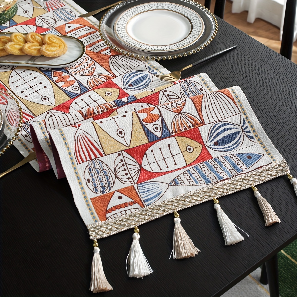 Polyester Table Runner Cartoon Style Fish Pattern Table - Temu