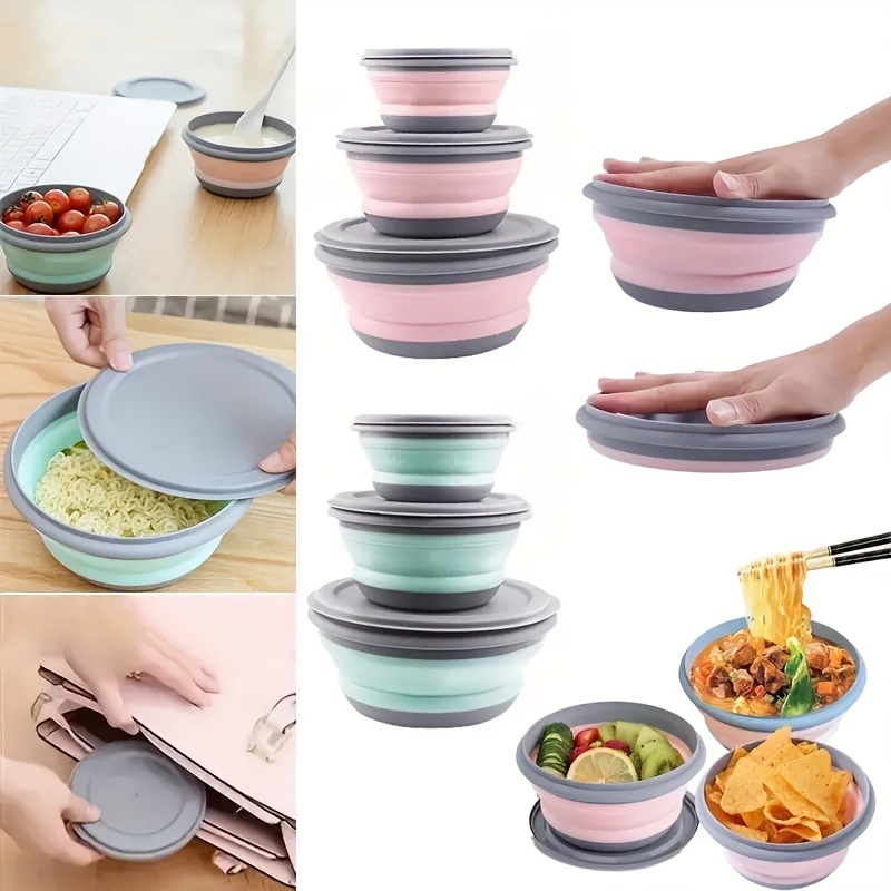 Silicone Folding Bowls Collapsible Storage Bowls With Lids - Temu