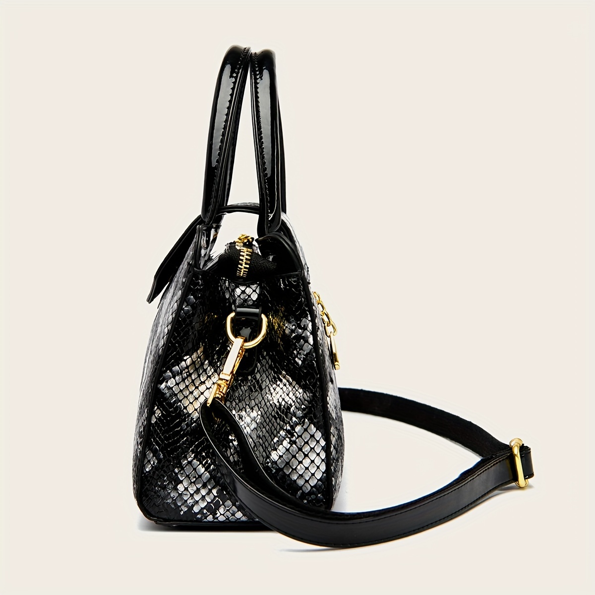 Luxury Snakeskin Top Handle Satchel, Fashion Crossbody Bag