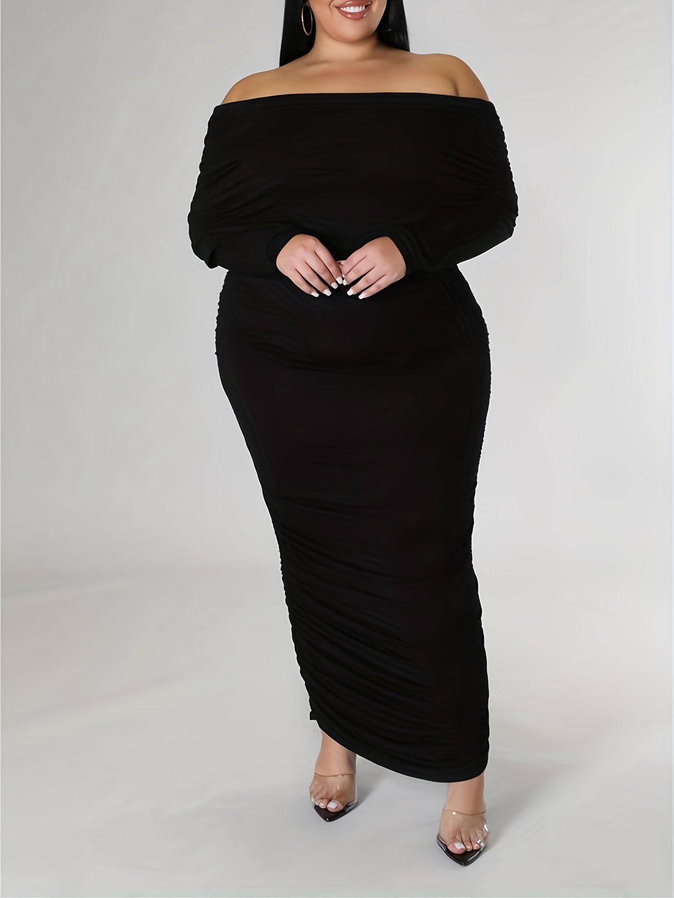 Plus Size Satin Contrast Mesh Long Sleeve Slim Fit Maxi - Temu