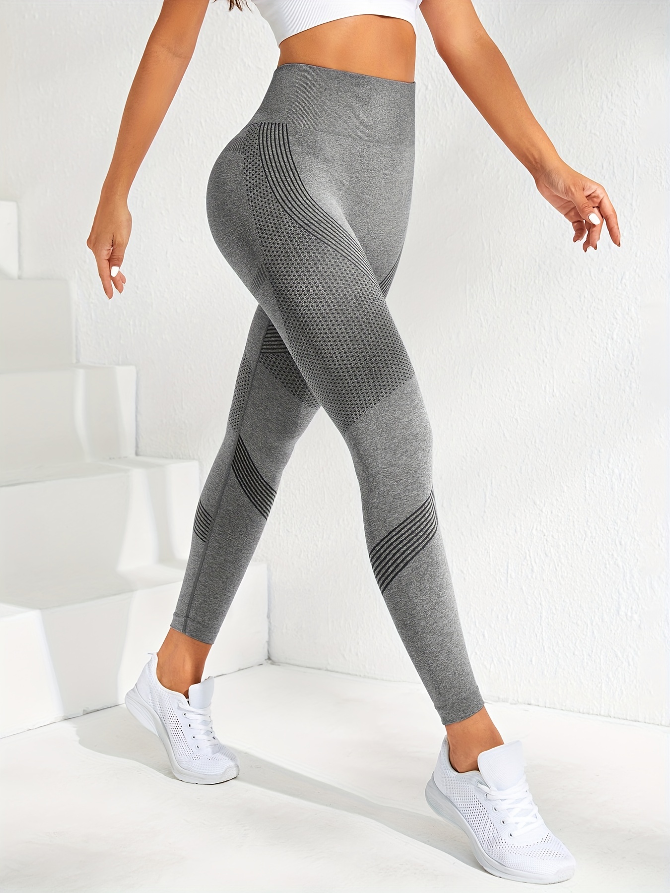 Light Gray Stripe Yoga Leggings: High Waist Butt Lifting - Temu