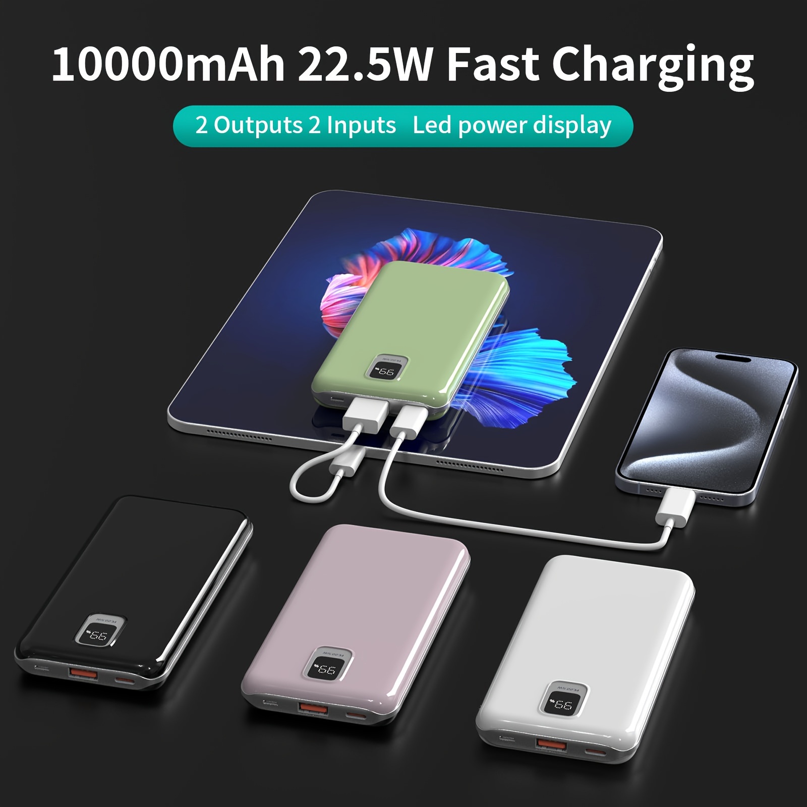  Power Bank 10000mAh, cargador portátil de carga ultracompacto  de alta velocidad, batería externa más pequeña y ligera, compatible con  iPhone 12 11 X Samsung S10, Google, LG, iPad y más, color