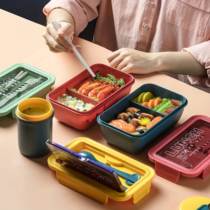 Lunch Box With Tableware For Office Workers Square Divided - Temu