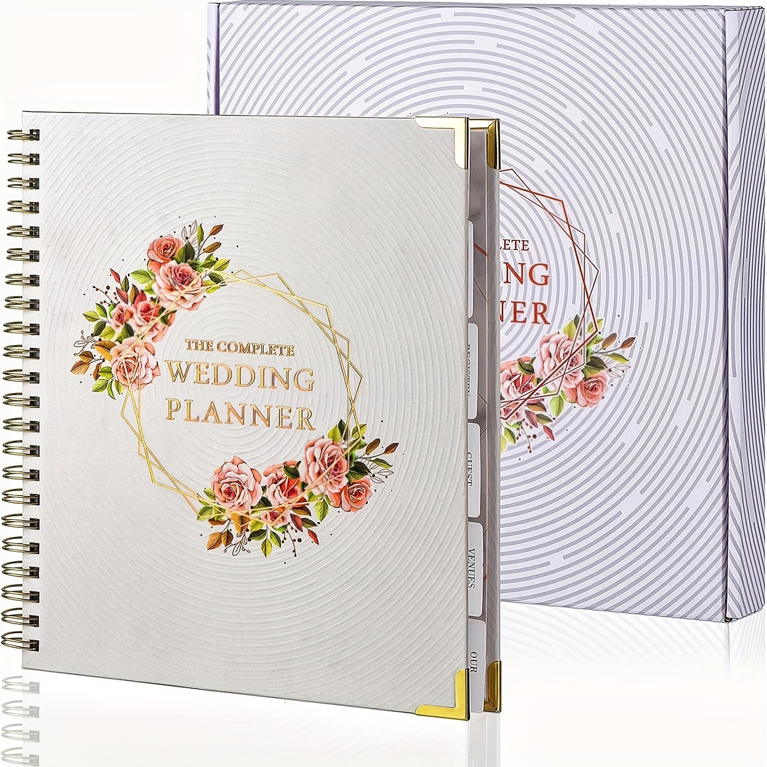 Wedding Planner and Organizer for The Bride-Wedding Planning Book,188 Pages,Golden Foil Hardcover with Metal Corner + 6 Inner Pockets+ Countdown