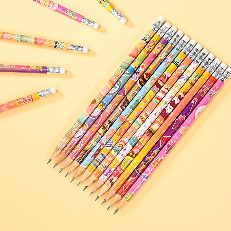 12 Pcs, 24 Pcs, 48 ​​pcs, 96 Pcs, 144 Pcs Birthday Party Pencils For Kids  Fun Pencils Cute Cake Theme Pens With Eraser Decorative Fun Pencils Statione