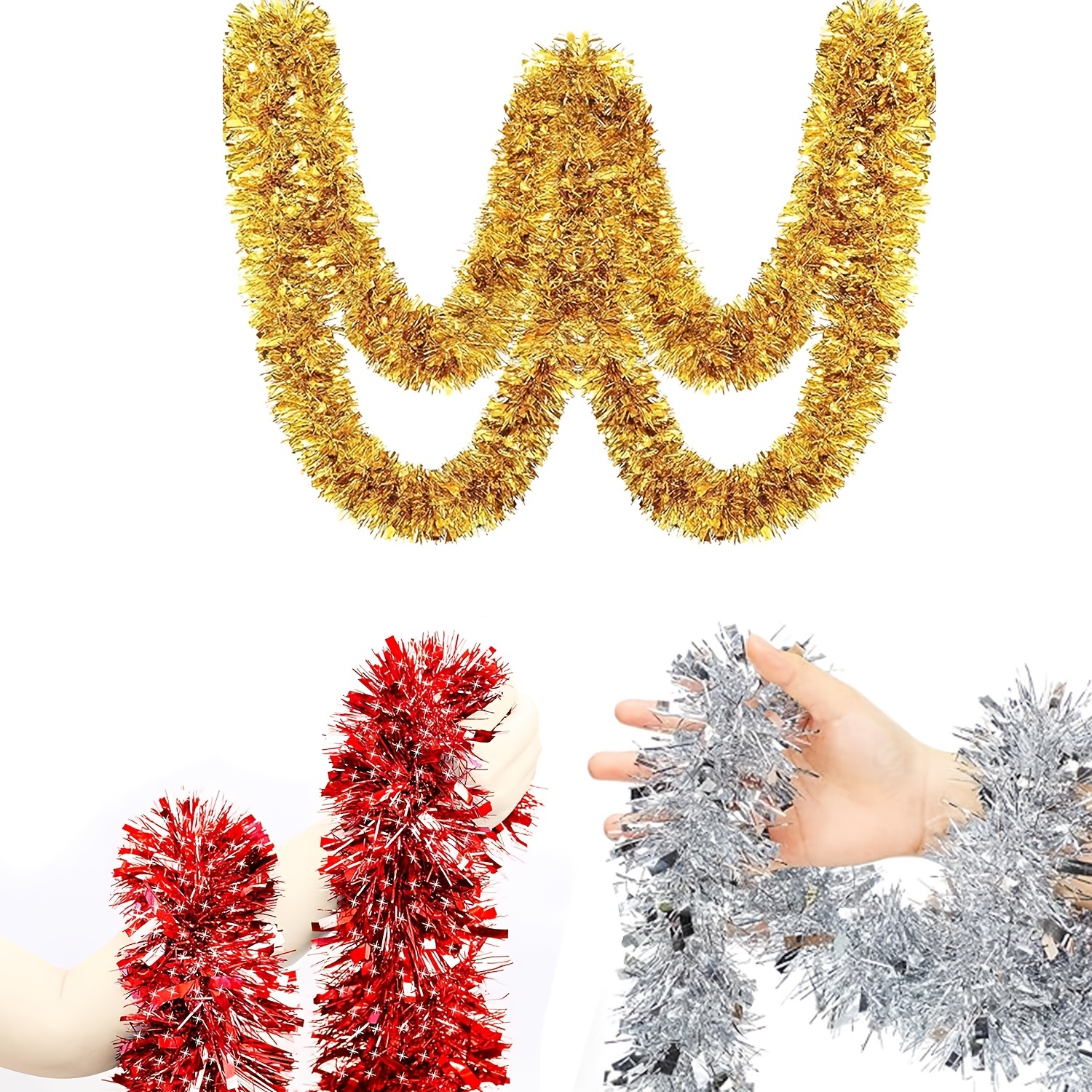 Iridescent White Tinsel Garland Metallic Streamers Holiday New