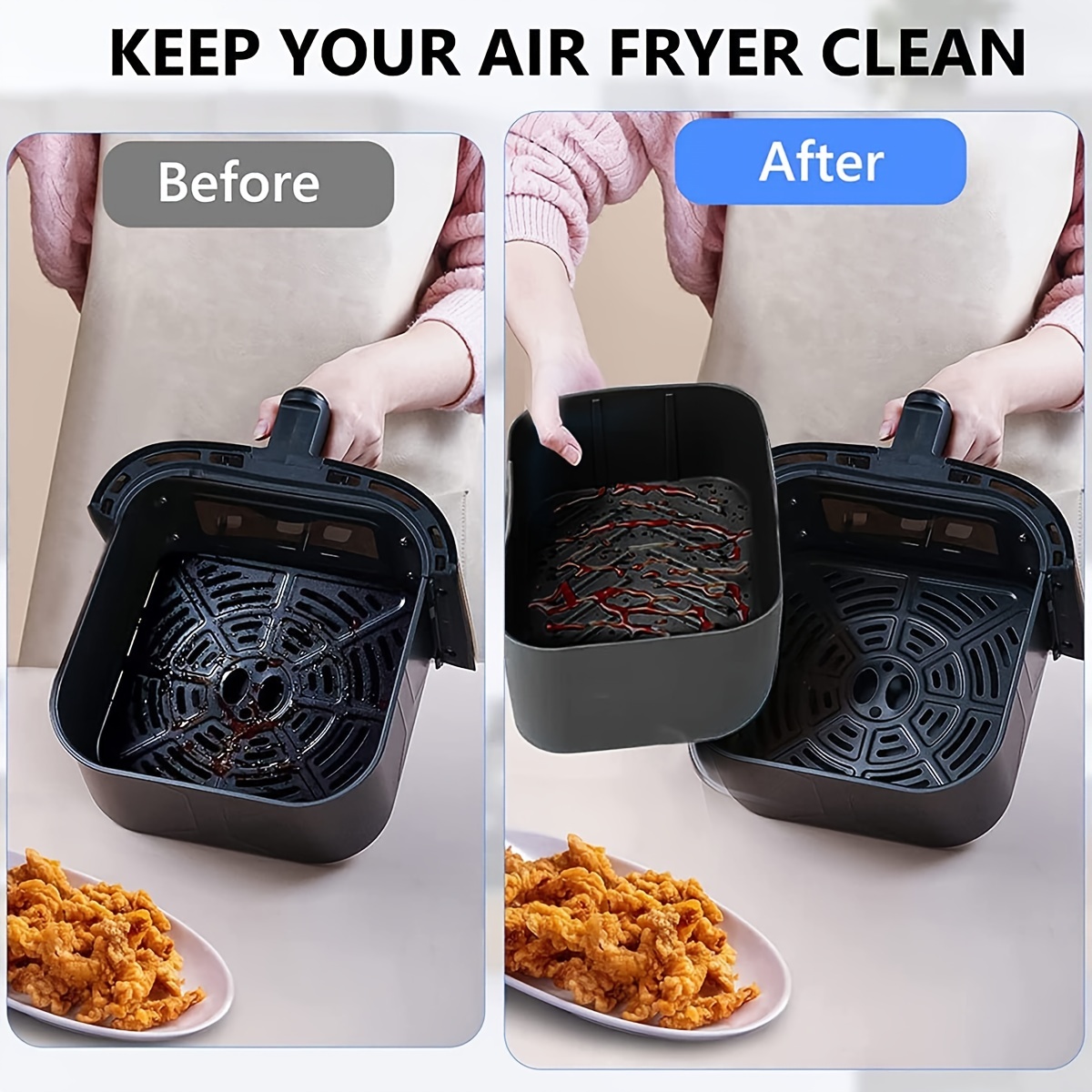 2PCS Air Fryer Silicone Pot - Food Safe Silicone Air Fryer Liner Pan for  8QT Ninja Foodi DZ201 DZ401, Reusable Silicone Air Fryer Baskets - Easy  Cleaning (Gray) 