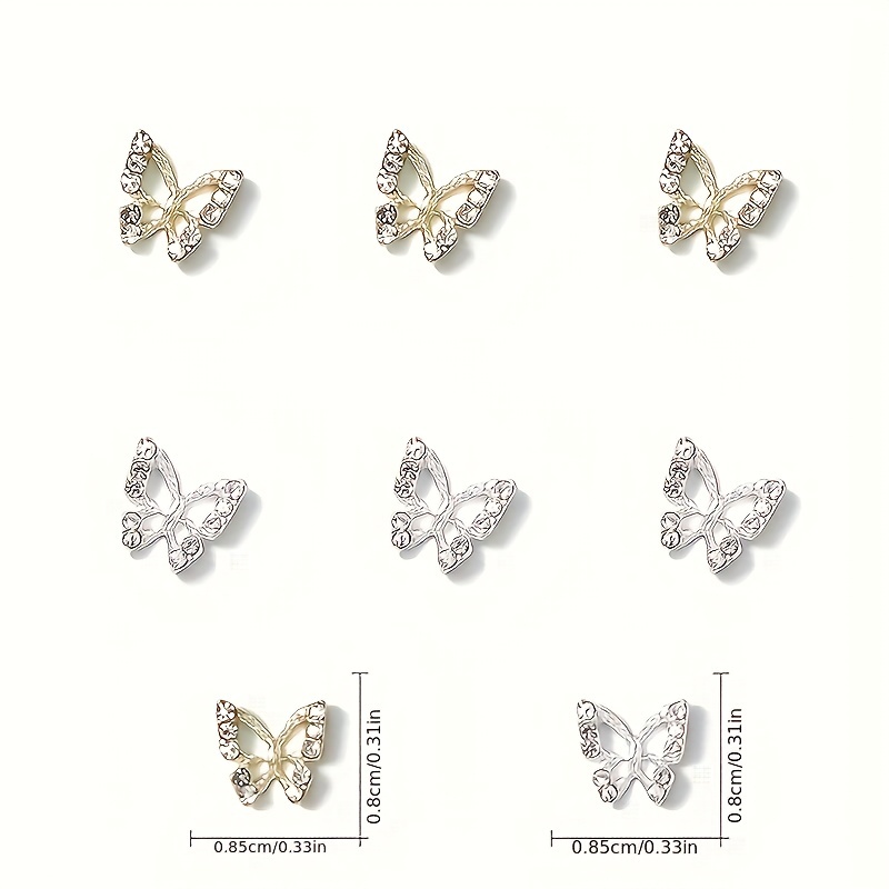 3D Alloy Butterfly Nail Charms 10pcs Metal Butterfly Nail Gems Nail  Rhinestones Shiny Crystal Nail Art