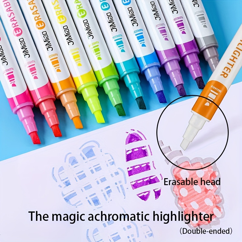 10Pcs/set Double Head Erasable Highlighter Pen Markers Chisel Tip Marker  Fluorescent School Writing Highlighters Color Cute