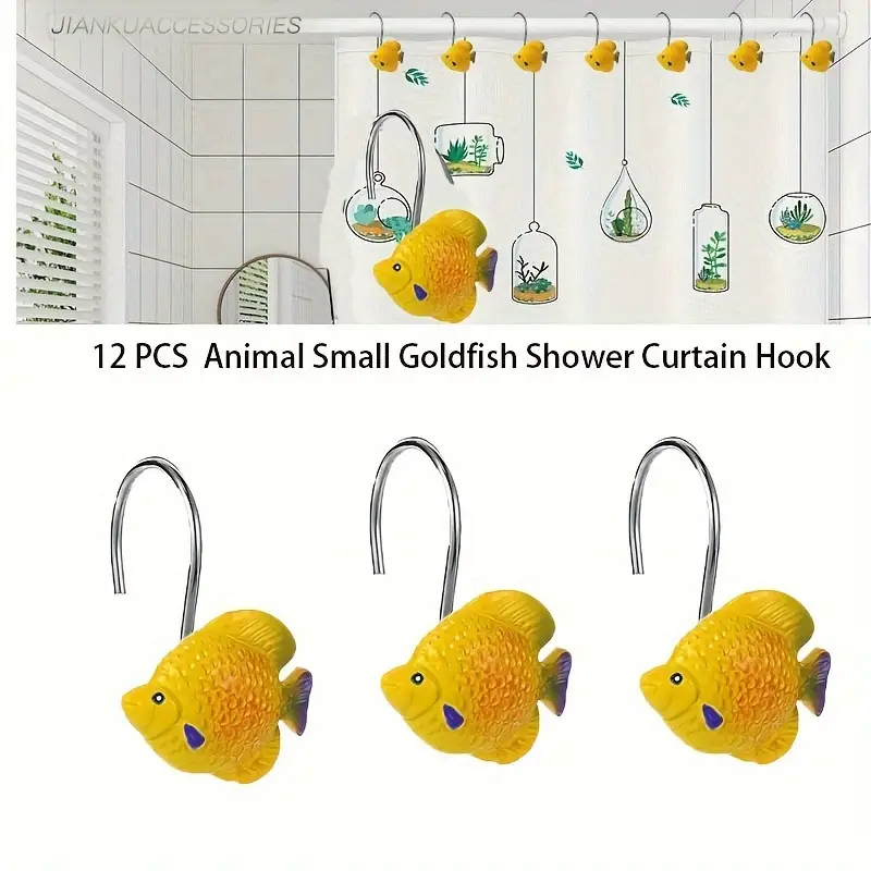 12pcs Fish Design Shower Curtain Hook, Waterproof Rust-proof Metal Shower  Curtain Hook, Cartoon Creative Bathroom Decoration Accessorie
