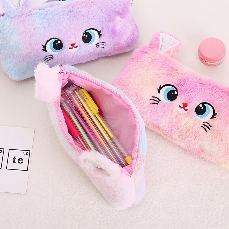 Kawaii Cartoon Plush Pencil Pouch Cute Cat Pencil Case Pen - Temu