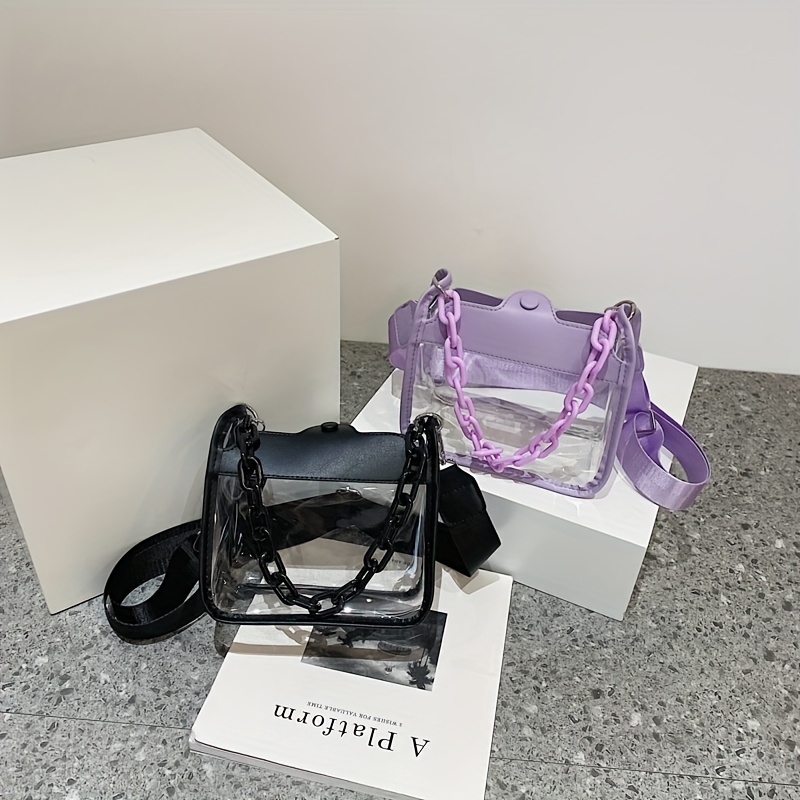 Niche Mini Clear Square Bag, Trendy Shoulder Bag With Chain Strap