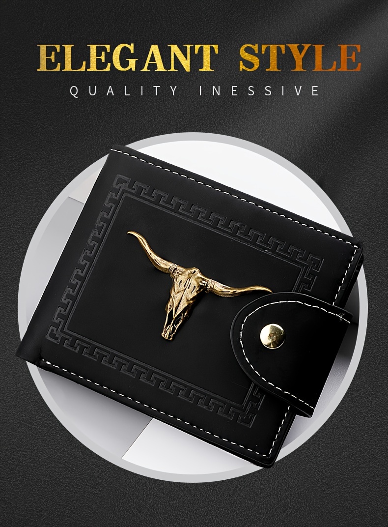1 Unidad, Cartera Con Diseño De Calavera De Vaca Para Hombre, Billetera Con Múltiples Bolsillos Para Tarjetas De Crédito, Ventana De Identificación Transparente Y Bolsillo Interior Con Cremallera, Regalo Para Hombre
