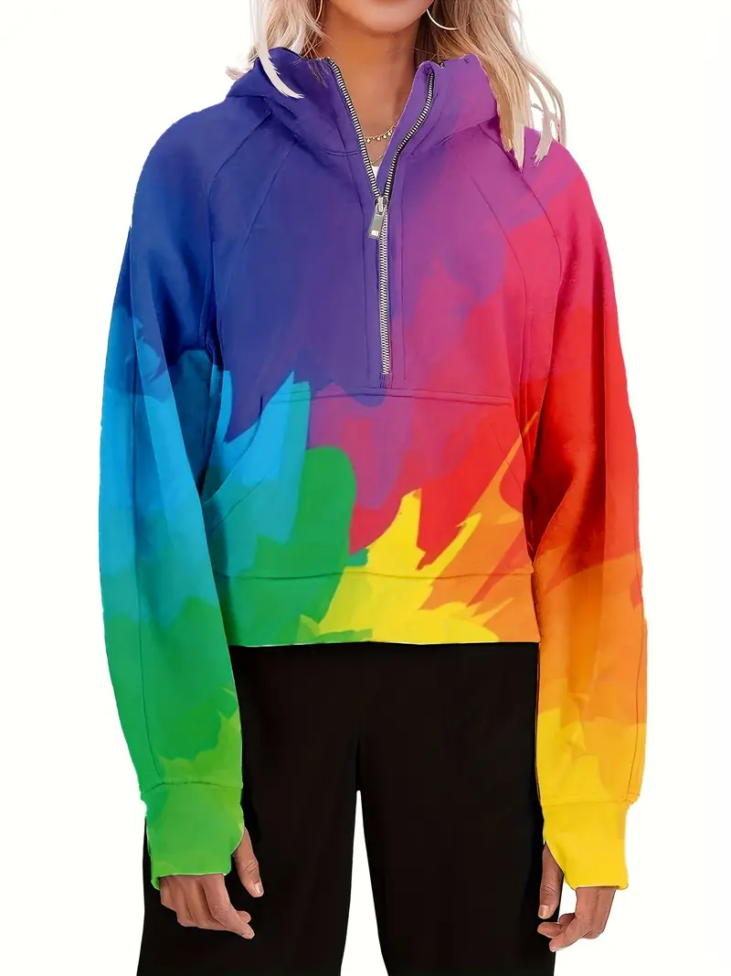 color block loose hoodie casual long sleeve kangaroo pocket Temu