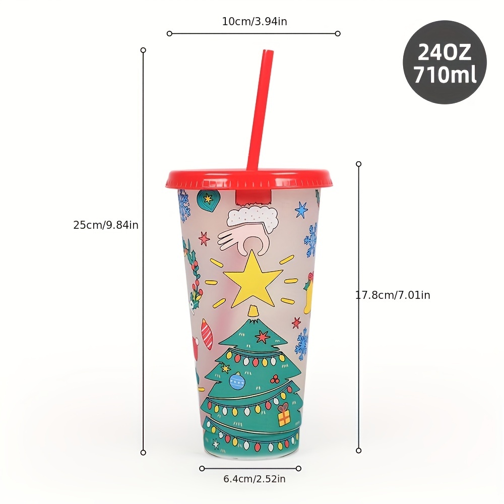 710ml Color Changing Cups Reusable Plastic Christmas Cup with Straw and Lid  Party Drinks Mugs for Coffee Cup Christmas Gifts Mug