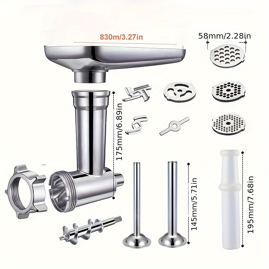 Stainless Steel Food Grinder Attachment fit KitchenAid Stand Mixers  Including Sausage Stuffer, Perfect Attachment for KitchenAid Mixers 
