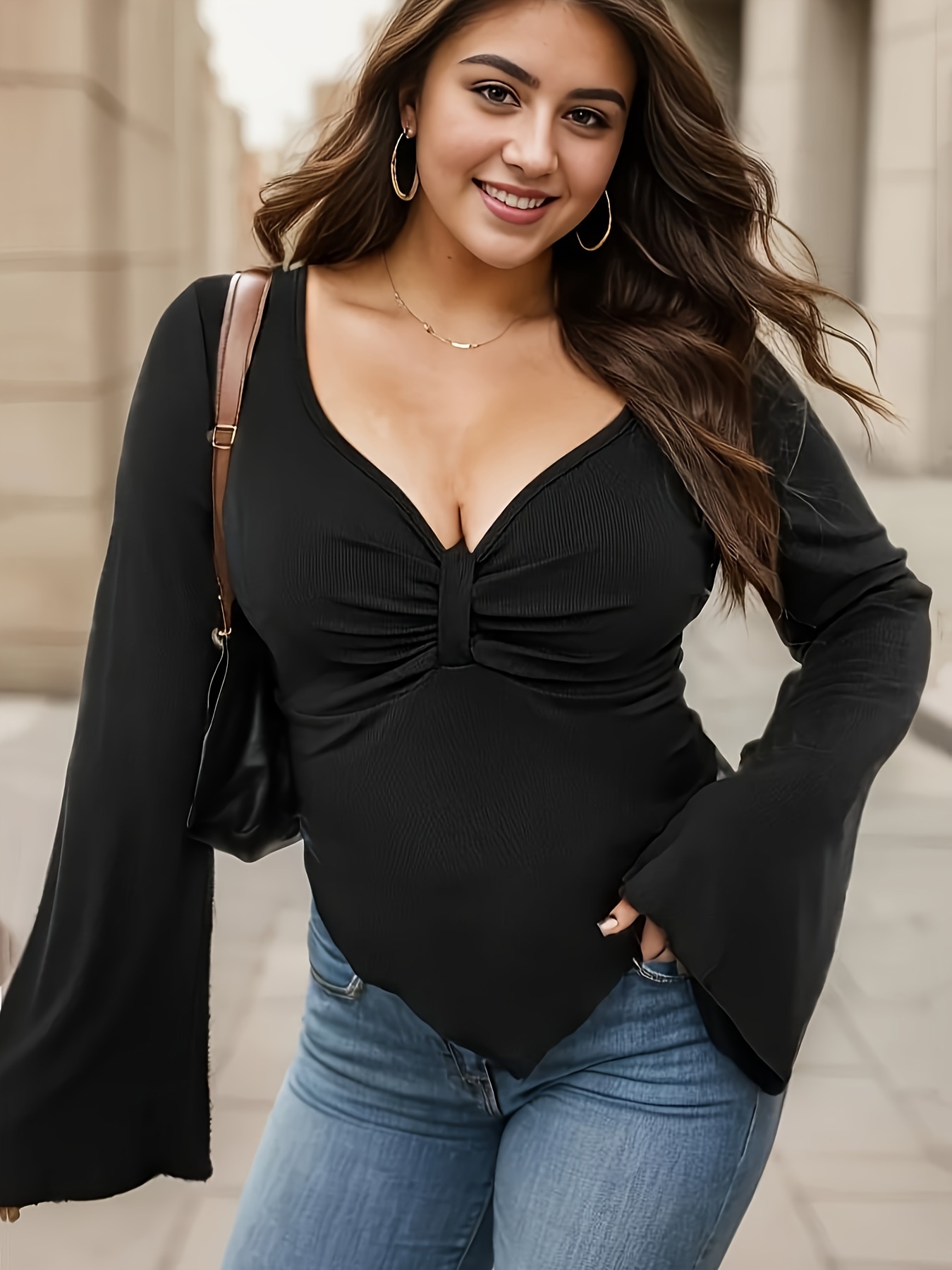 Plus Size Basic Ruched Bust Top