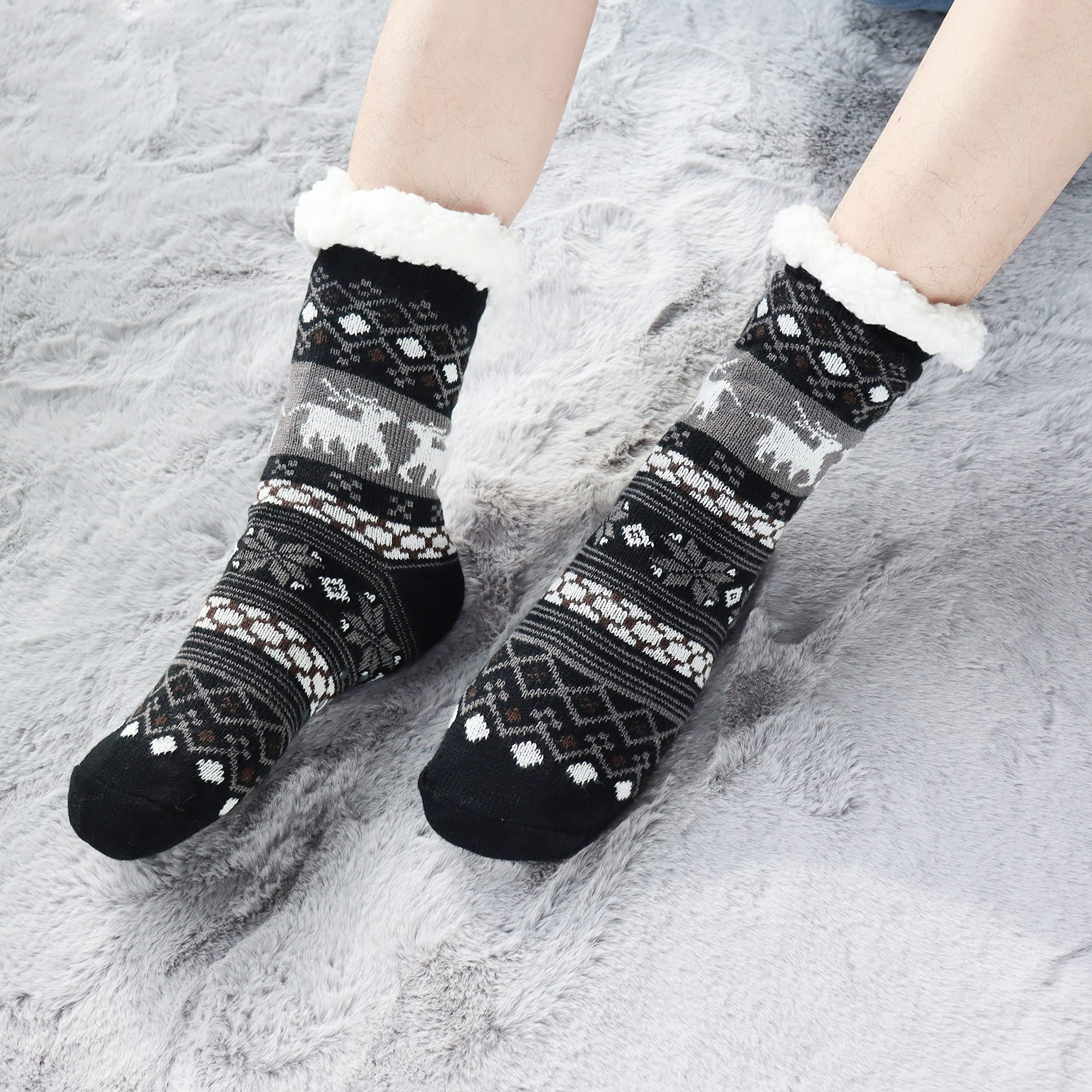  Warm Fuzzy Warm Thick Cozy Slipper Socks with Grippers Winter  Warm, Black : Clothing, Shoes & Jewelry