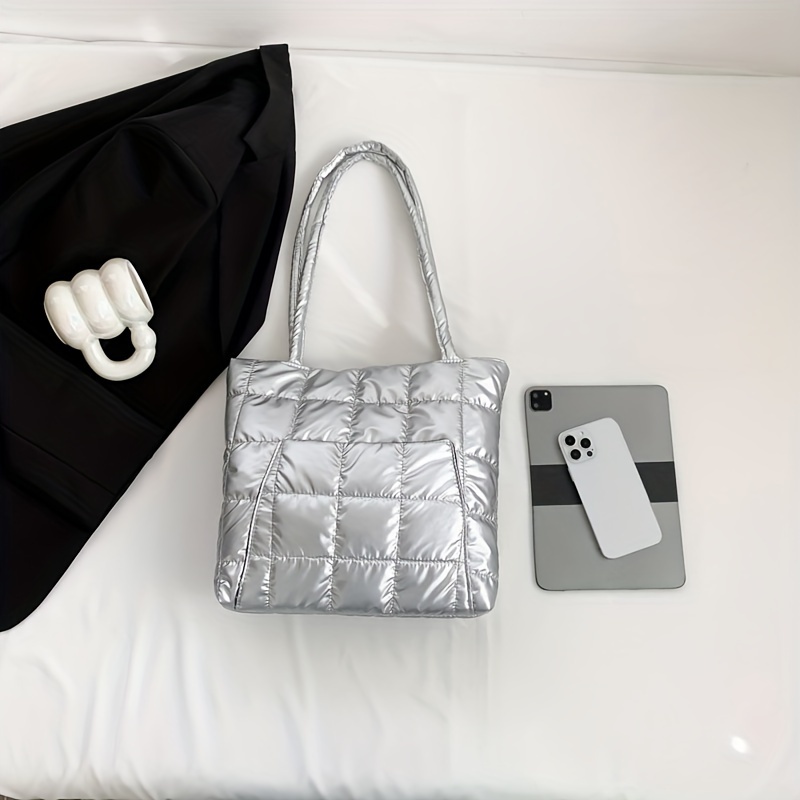 Women Quilted Tote Handbags Versatile Padded Shoulder Bag Large