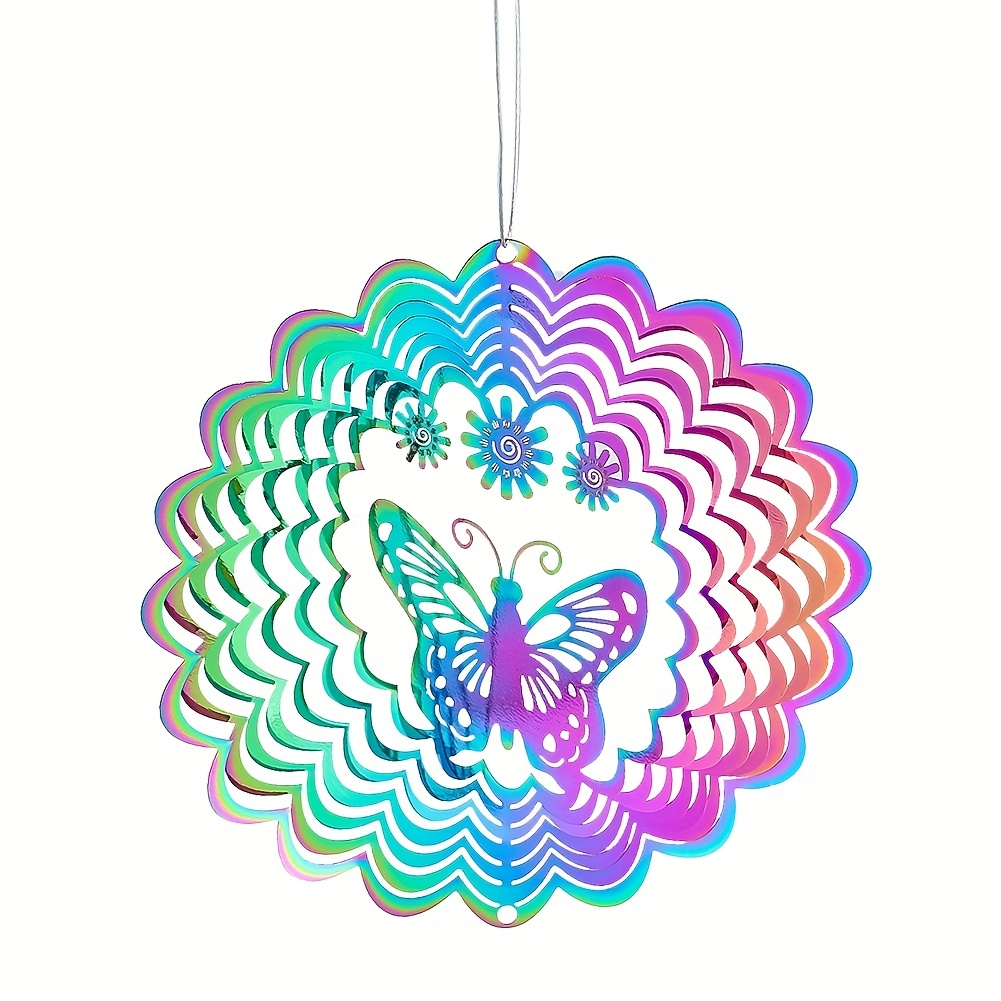 

1pc Colorful Butterfly Wind Spinner For Garden Window 3d Stainless Steel Mirrored Rotating Wind Chimes Spinning Catcher Pendant Yard Art Hanging Wind Spinners Art Decor 3.9inch
