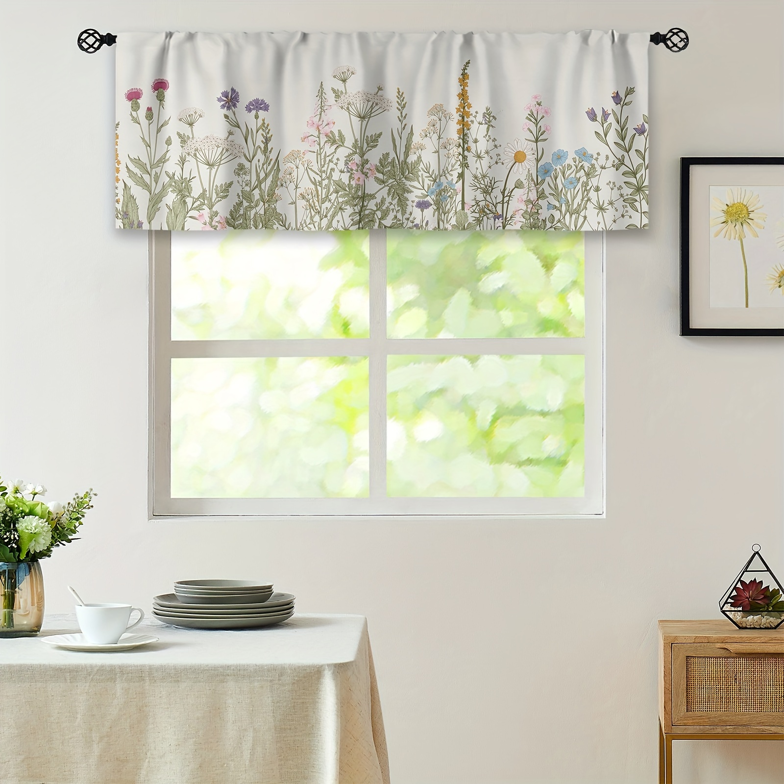 Cortinas de cocina para ventanas, cenefas de rosas primaverales, con  bolsillo para barra, decoración de tratamiento de ventana, cenefas de  granja para