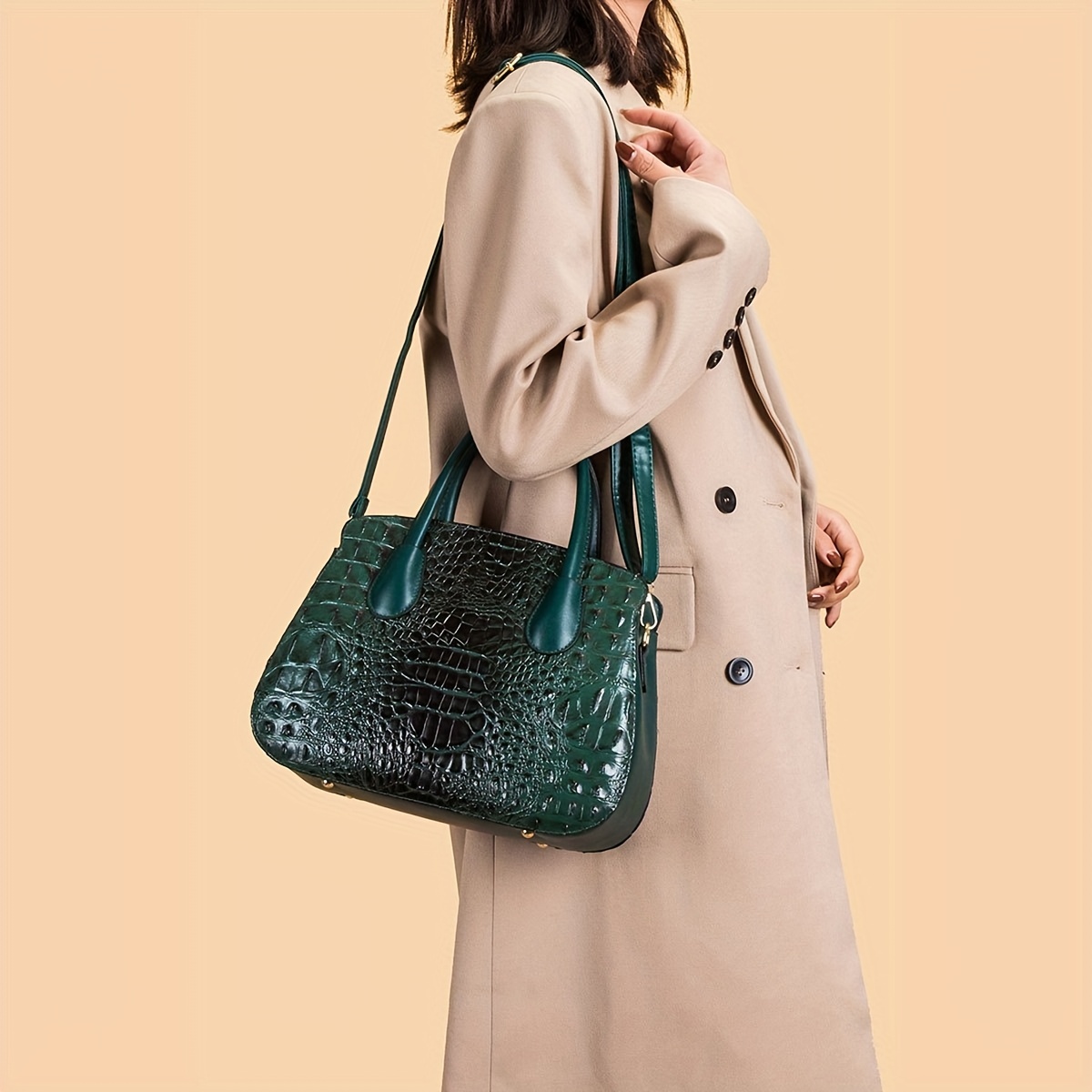 Classic Crocodile Embossed Bag Sets, Trendy Elegant Tote Bag With