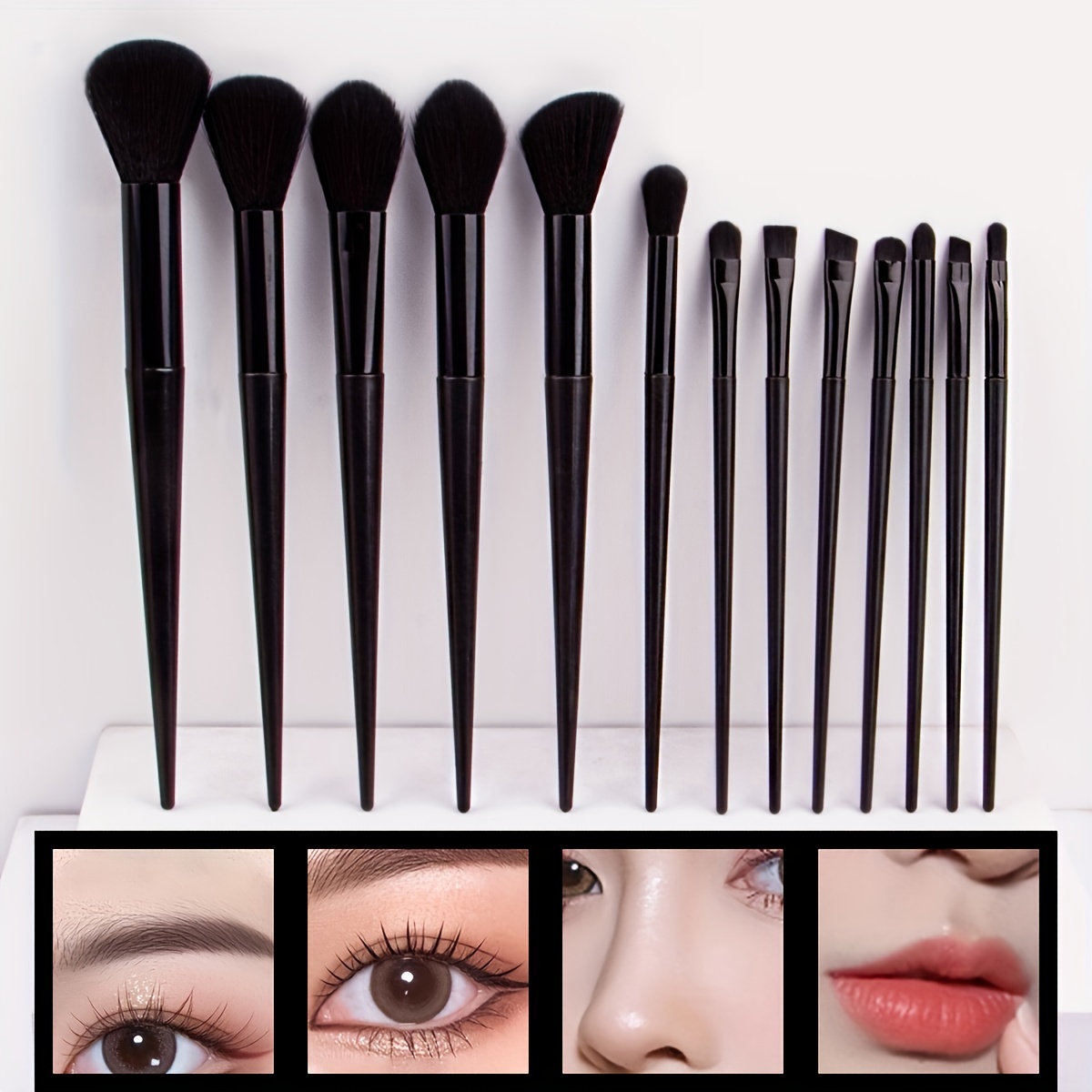 

Makeup Brushes 13pcs Premium Synthetic Bristles Black Handle Set Kabuki Foundation Powder Blush Brush Face Lip Eye Makeup Brush Set Ideal For Makeup Beginner Artist