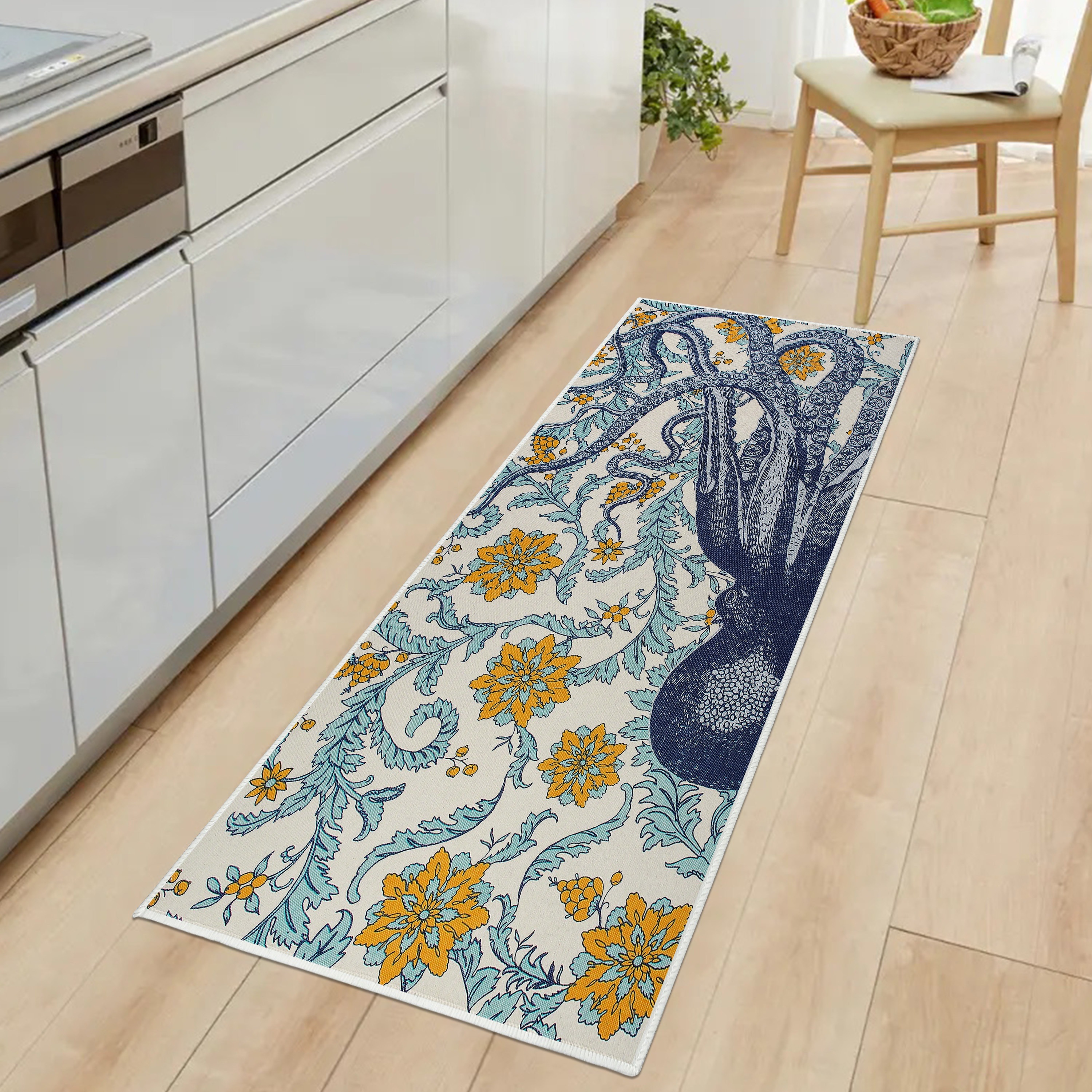 Kitchen Floor Mat Long Flower Soft Area Rugs Bathroom Non-slip