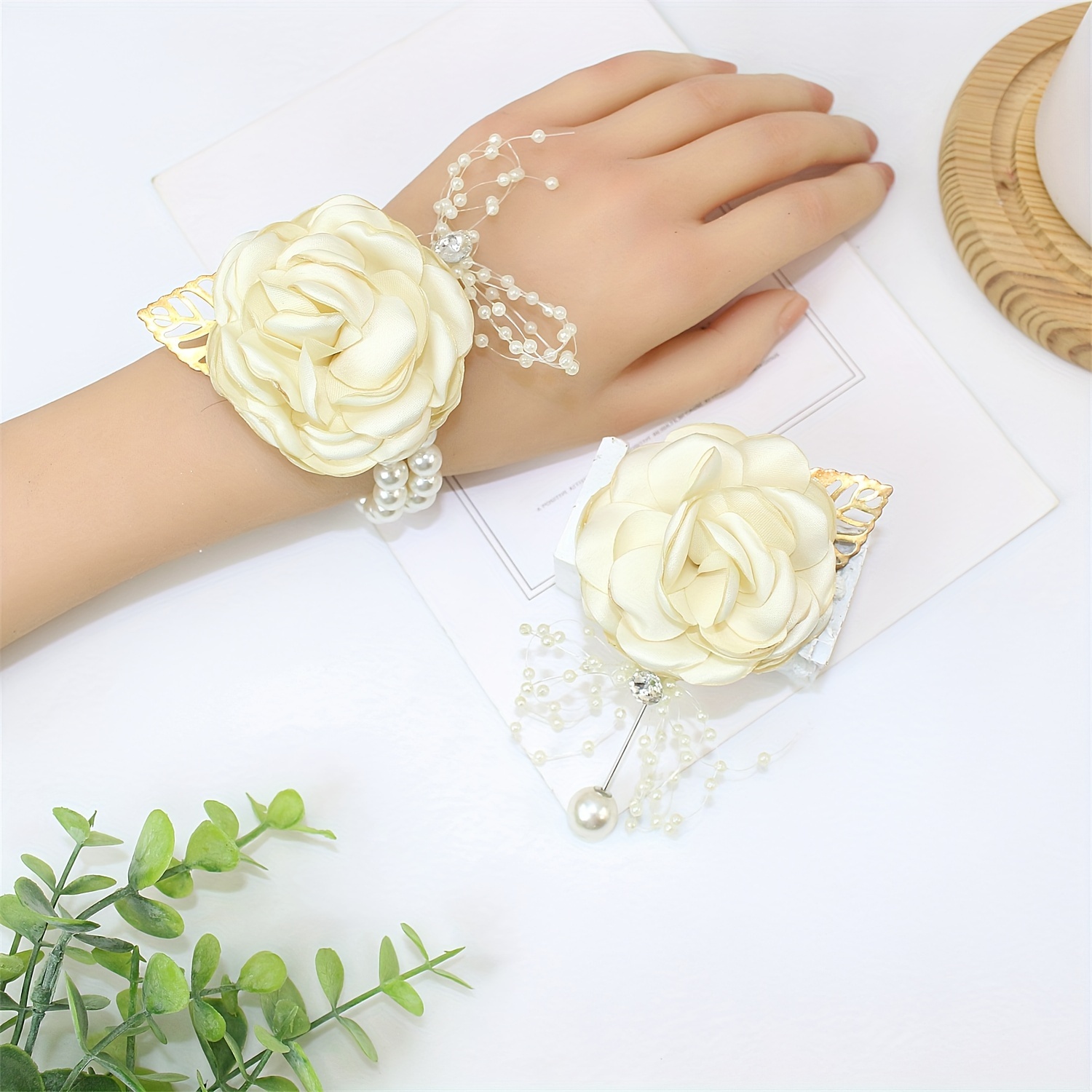 Wedding Bride Wrist Flower Bracelet Faux Pearl Rose Bridesmaid Party  Supplies