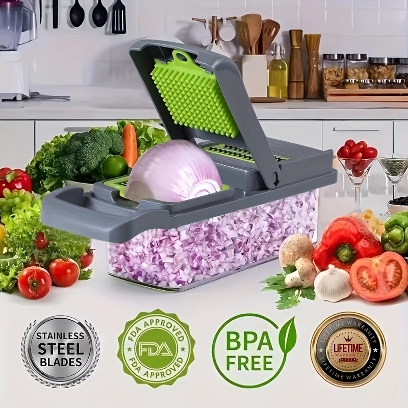 Vegetable Chopper, Multifunctionalmandolin Slicer, Kitchen Vegetable Slicer  Dicer Cutter Chopper, Adjustable Carrot And Garlic Chopper With Container,  Kitchen Gadgets - Temu