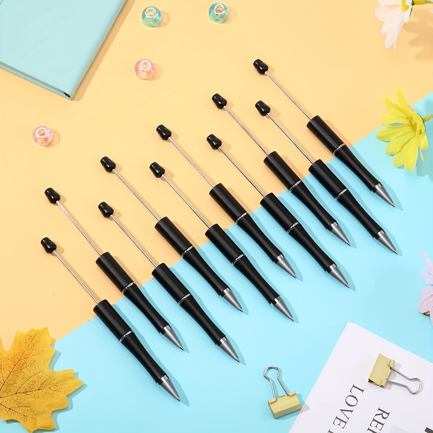 20 Pieces Plastic Beadable Pen Bead Ballpoint Pen Assorted Bead Pen Black  Ink