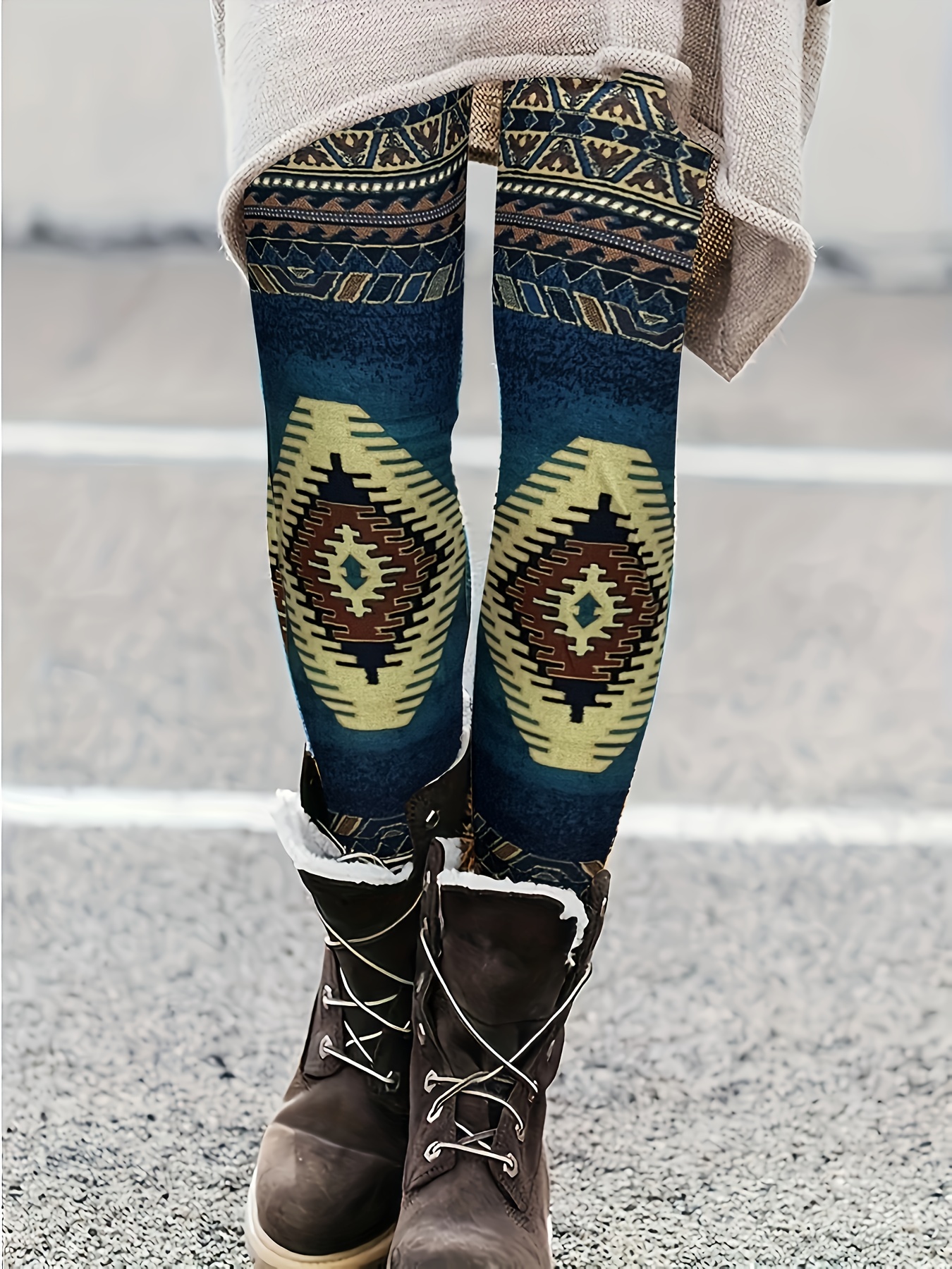 Ethnic Print Skinny Layered Leggings, Vintage Every Day Stretchy