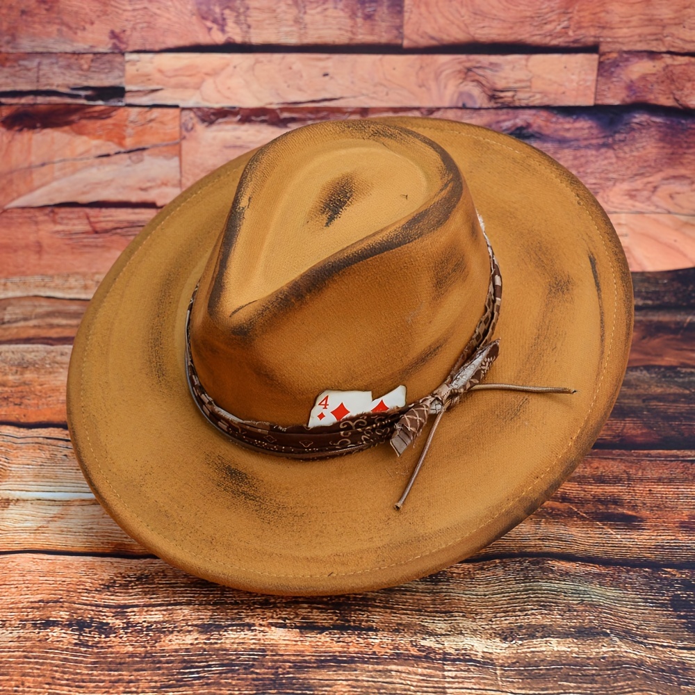 Ethnic Style Western Cowboy Hat Emerald Retro Men Felt Hats Curved