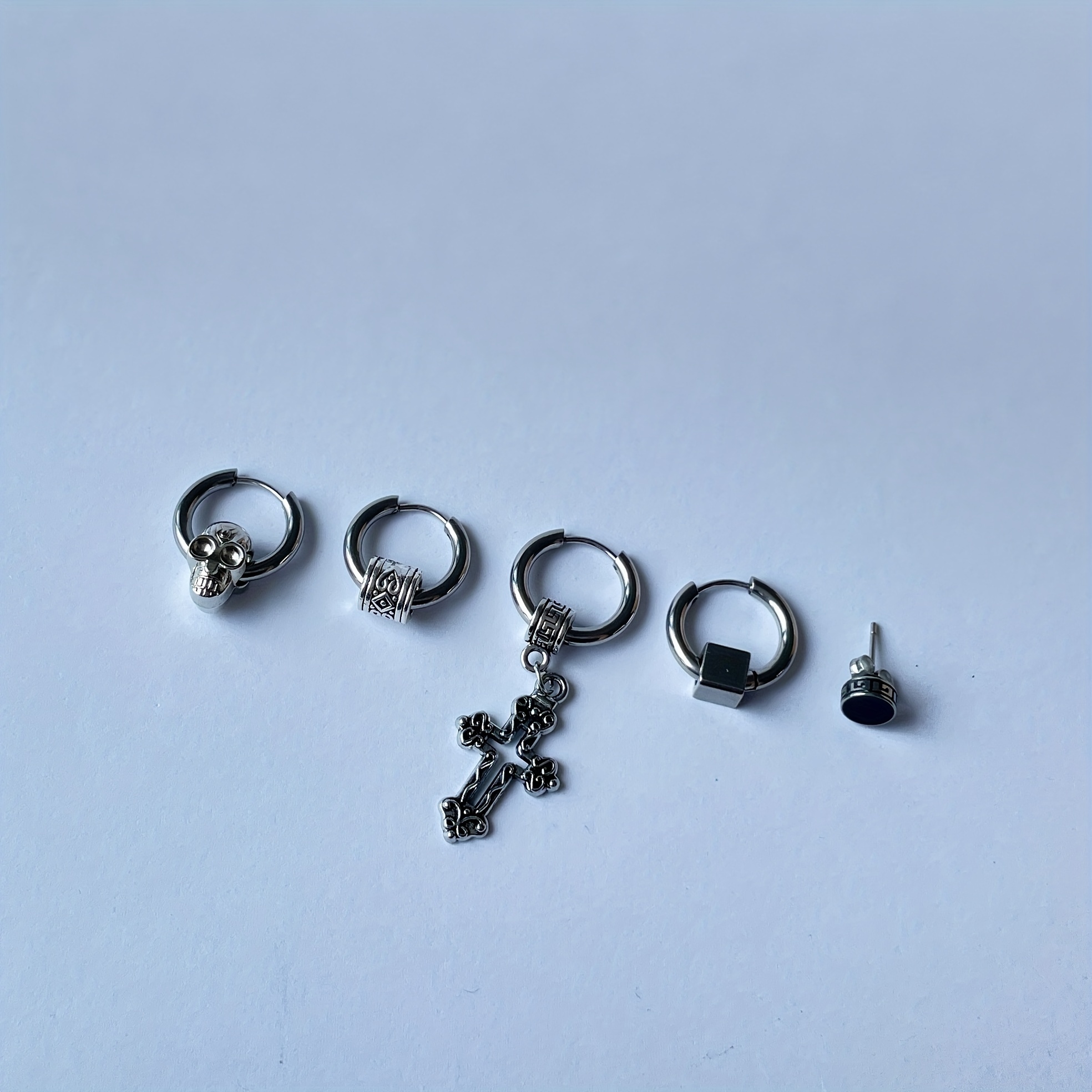 5pcs Men's Skull Cross Earrings Set
