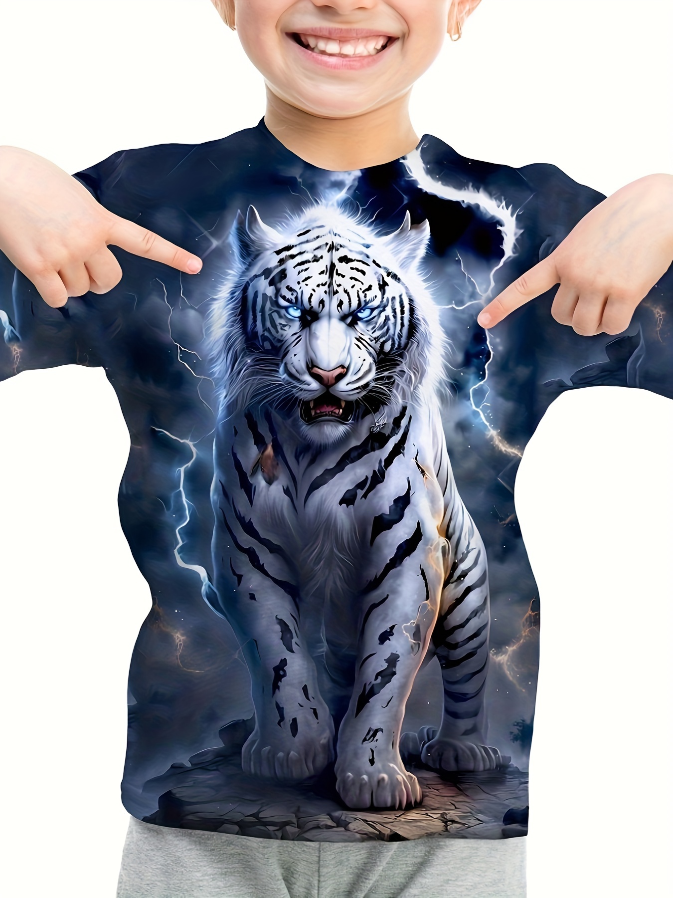 Camiseta Manga Corta Niños Estampado Tigre León Leopardo. - Temu