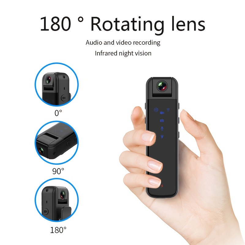 Camera Surveillance WIFI Exterieure Sans Fil 1080P HD Vision Nocturne  Infrarouge 180° Mini Camera Espion Sans Fil, DV Caméra de Poche à Clip  Arrière Support de Voiture Caméra Intelligente Portable : 