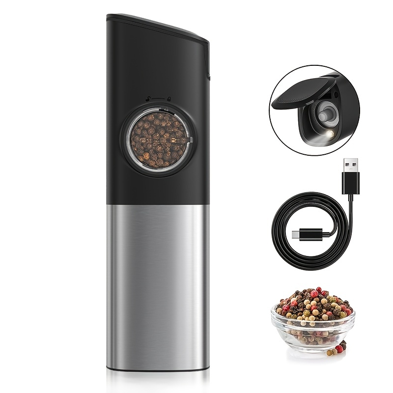 Gravity Automatic Salt and Pepper Grinder: Rechargeable USB Cable  Adjustable Coarseness Large Capacity Refillable Auto Dust Cover Safety  Switch White