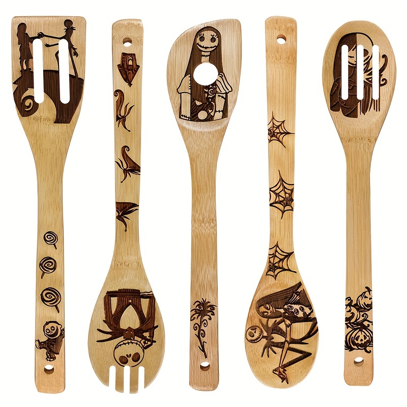 Witchy Wooden Cooking Utensils Set Halloween Bamboo Non - Temu